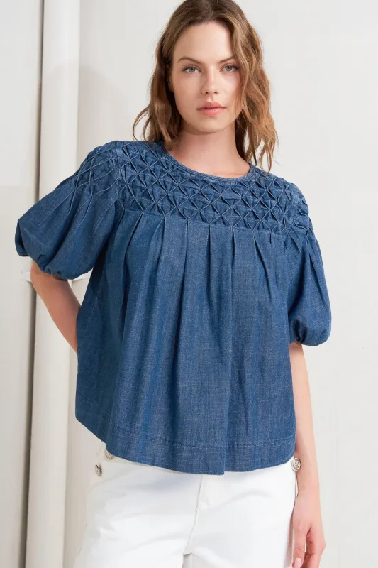 Cottage Spell Chambray Top made by Flying Tomato