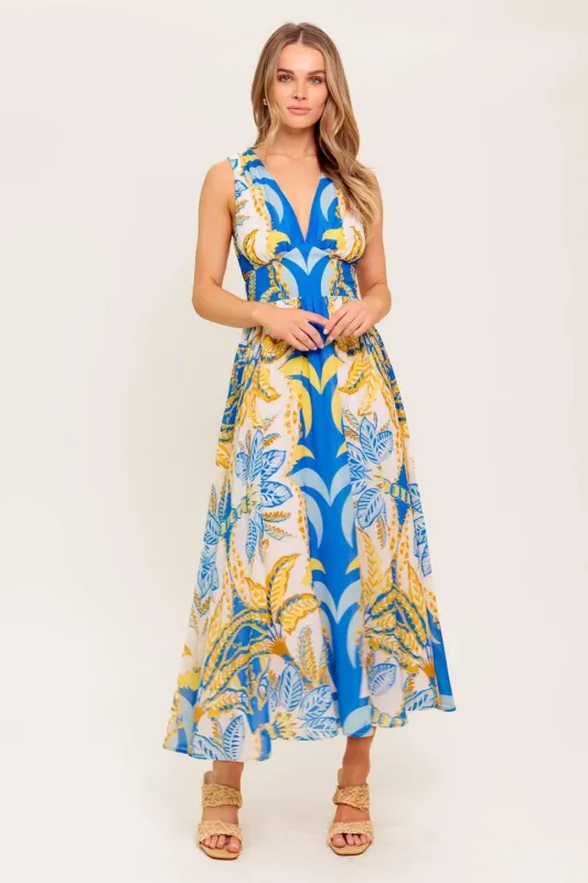 Soft Meadow Blue Woven Midi Dress made by Flying Tomato