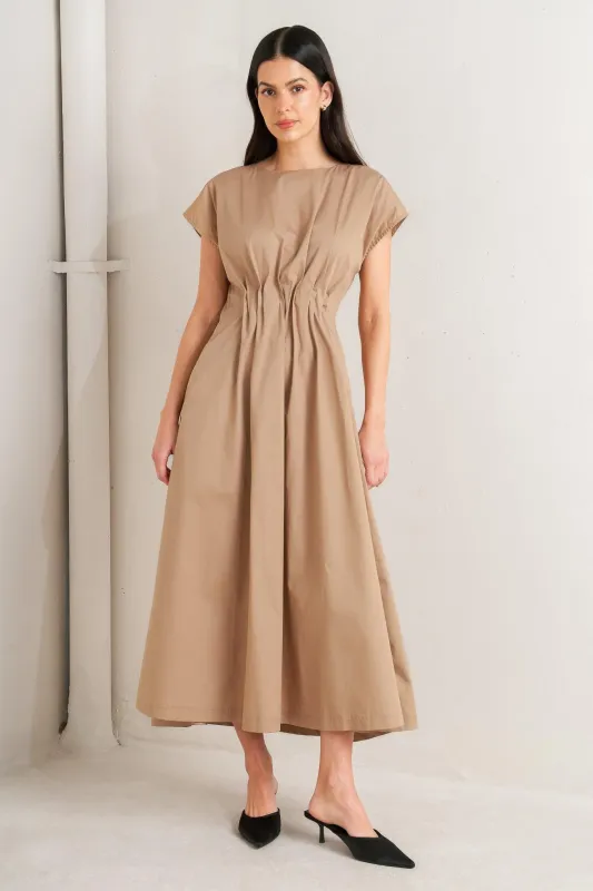 Nova Sand Woven Midi Dress made by Flying Tomato