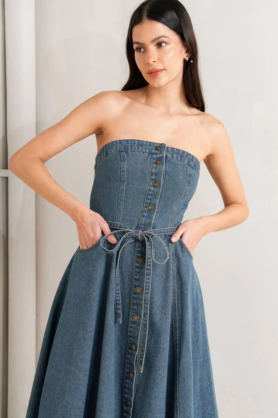 Midnight Volume Denim Midi Dress sold by Zulily product image thumbnail 4
