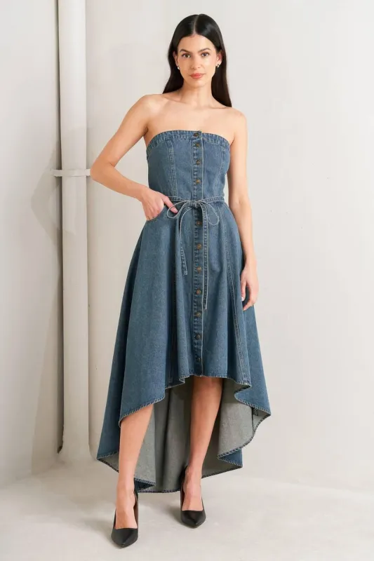 Midnight Volume Denim Midi Dress made by Flying Tomato