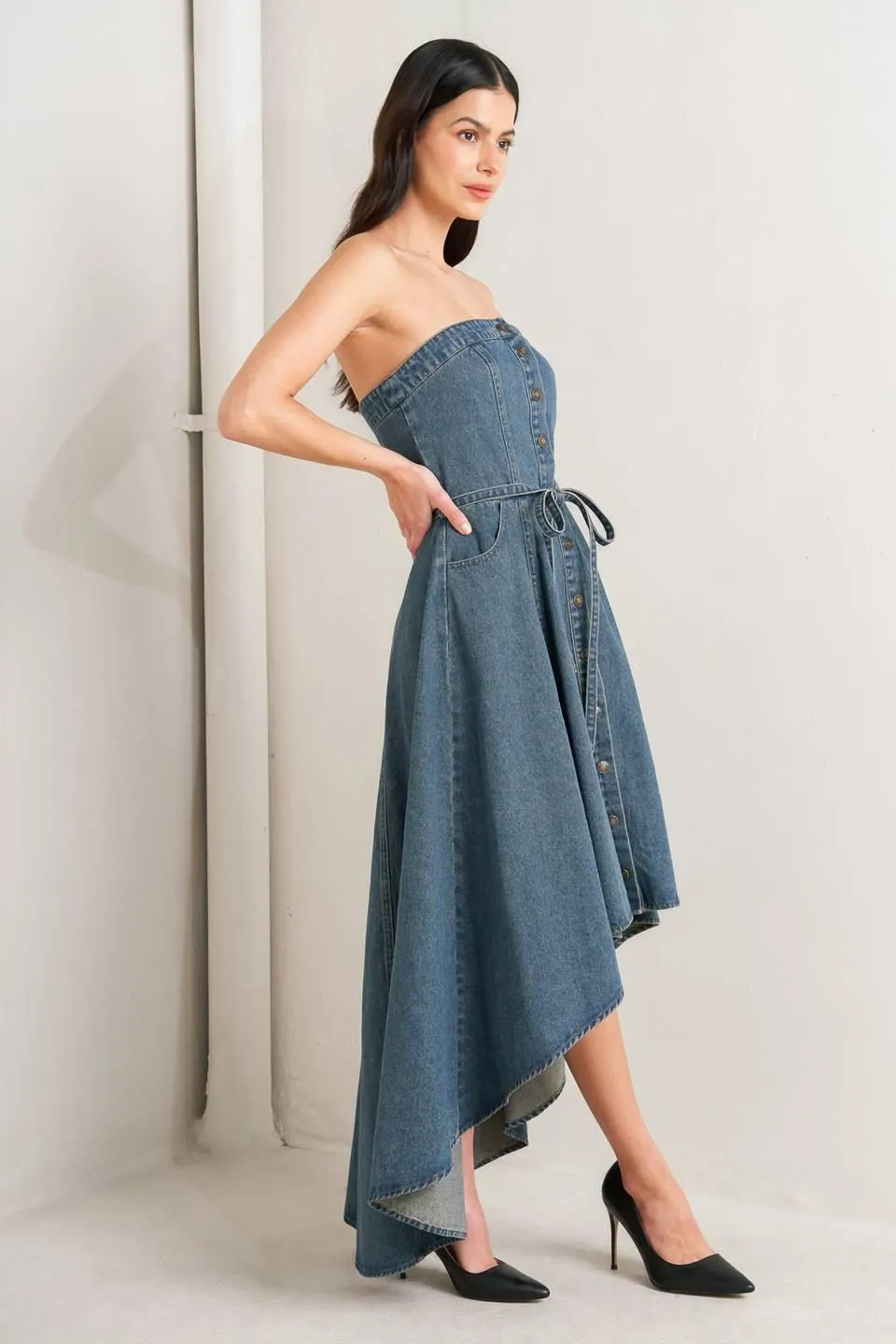 Midnight Volume Denim Midi Dress sold by Zulily product image thumbnail 3