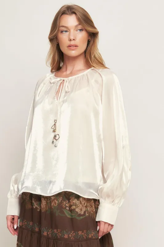 Eternal Pearl Charm Woven Peasant Top made by Flying Tomato