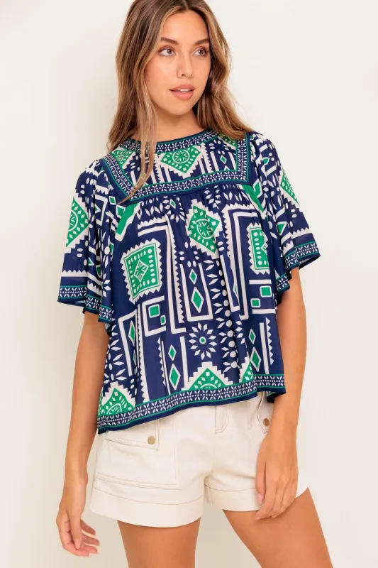 Tile Escape Embroidered Woven Top made by Flying Tomato