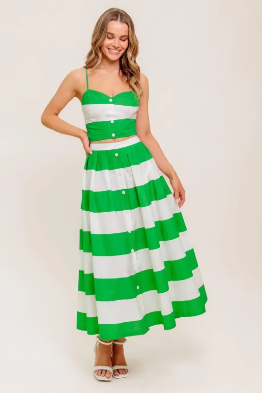 Infinite Flare Green Woven Top and Skirt Set made by Flying Tomato