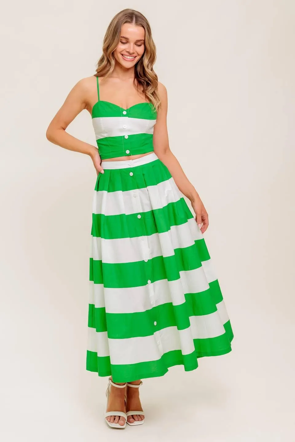 Infinite Flare Green Woven Top and Skirt Set sold by Zulily
