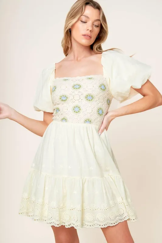 Lola Grass Cream Woven Mini Dress made by Flying Tomato