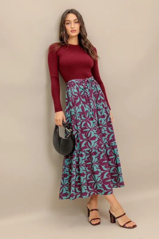 Sangria Bloom Woven Midi Dress made by Flying Tomato