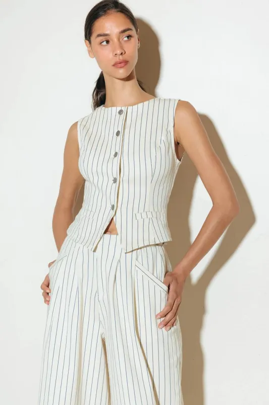 Coffee Run Striped Woven Vest made by Flying Tomato