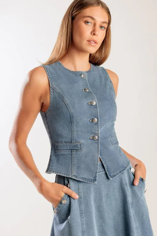 At First Glance Denim Vest made by Flying Tomato