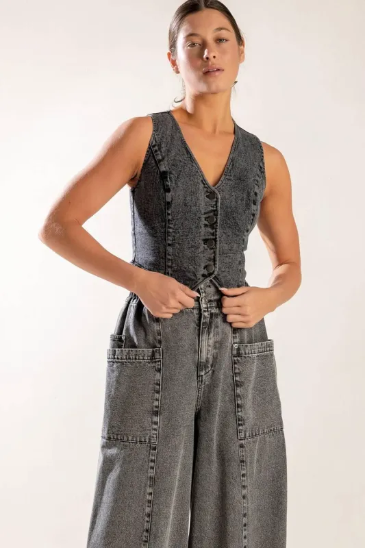 Exploring the City Denim Vest made by Flying Tomato