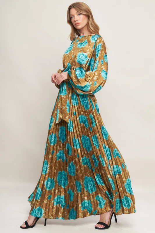 Golden Bloom Luxe Woven Satin Maxi Dress made by Flying Tomato
