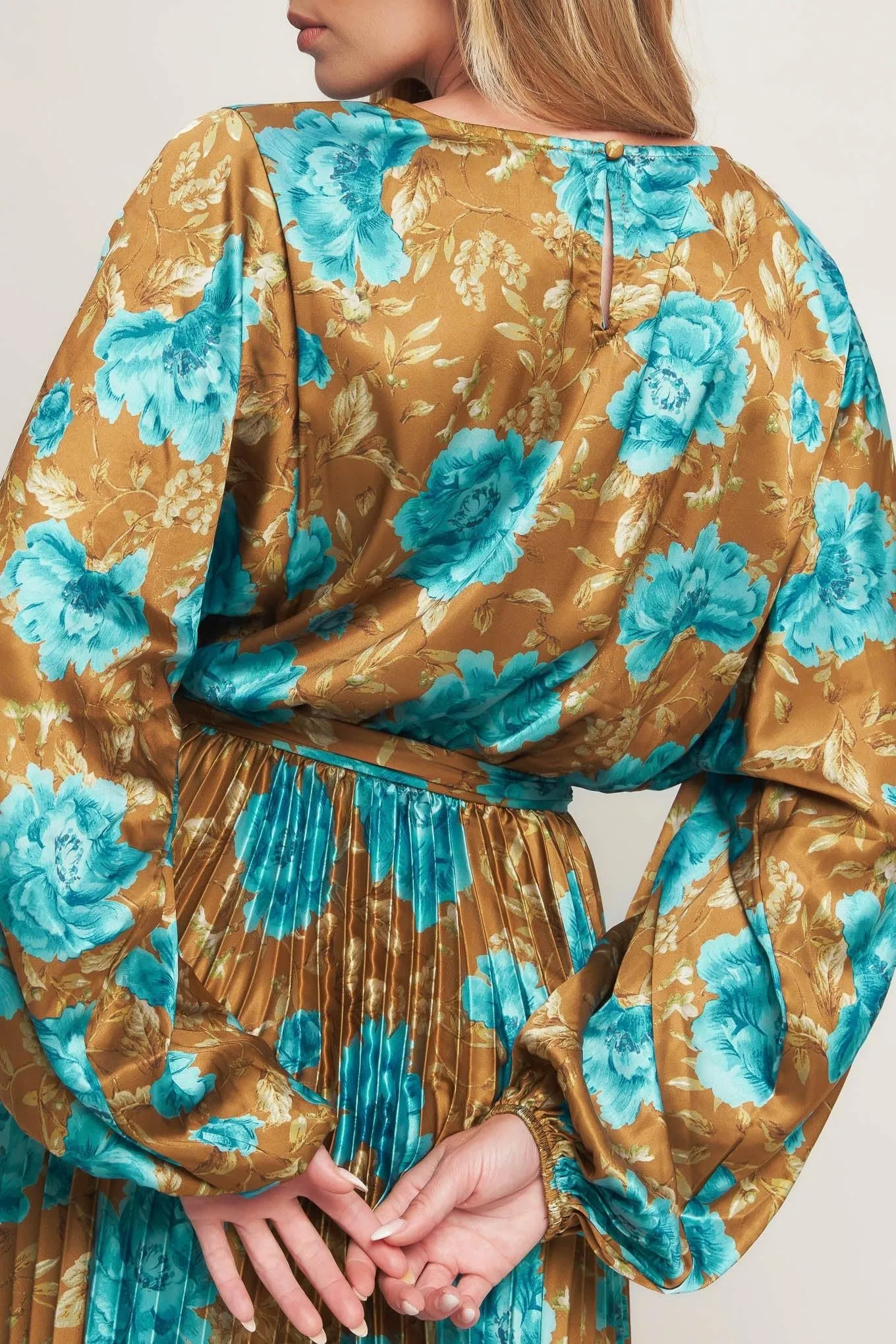 Golden Bloom Luxe Woven Satin Maxi Dress sold by Zulily product image thumbnail 5