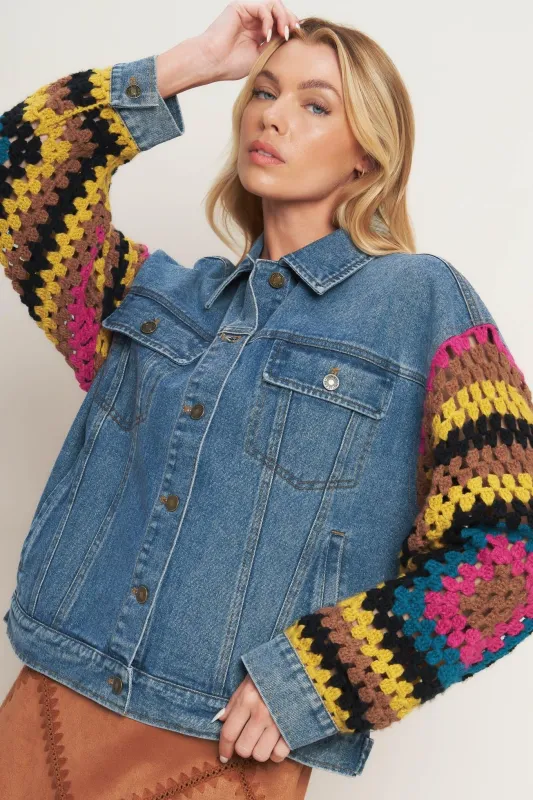 Festival Weave Washed Denim Jacket made by Flying Tomato