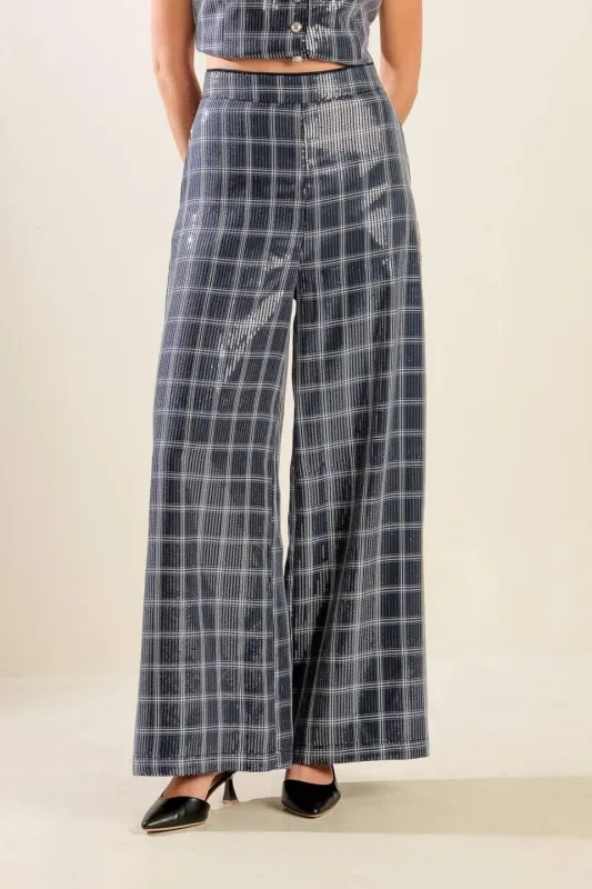 Traveling Far Navy Sequin Pants made by Flying Tomato