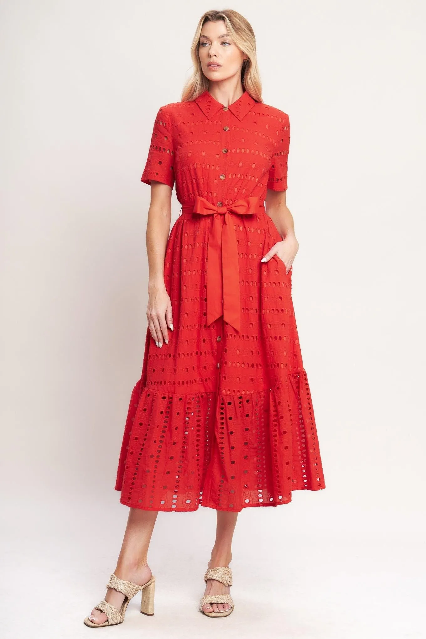 Power Scarlet Woven Eyelet Midi Dress sold by Zulily product image thumbnail 3