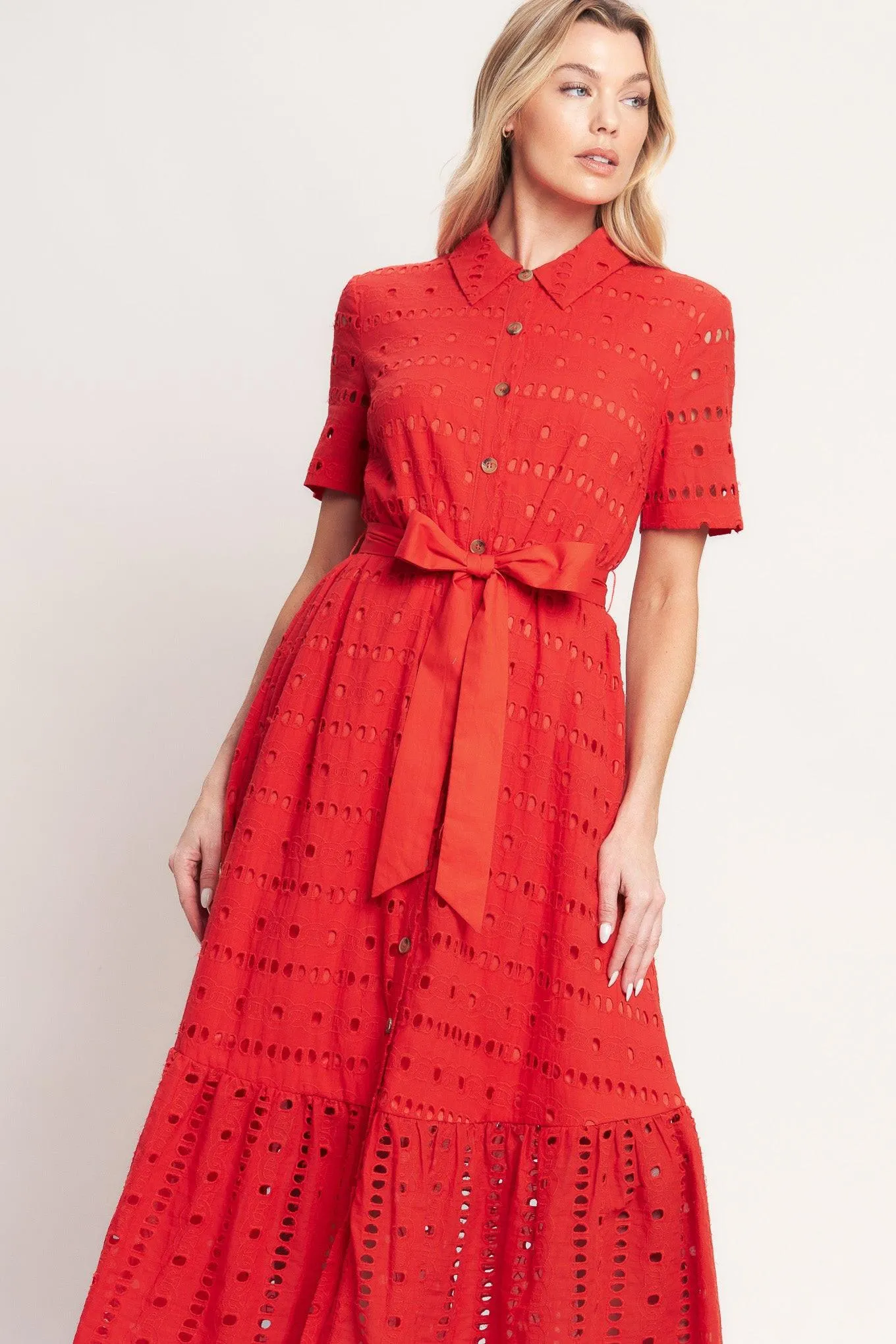 Power Scarlet Woven Eyelet Midi Dress sold by Zulily product image thumbnail 4