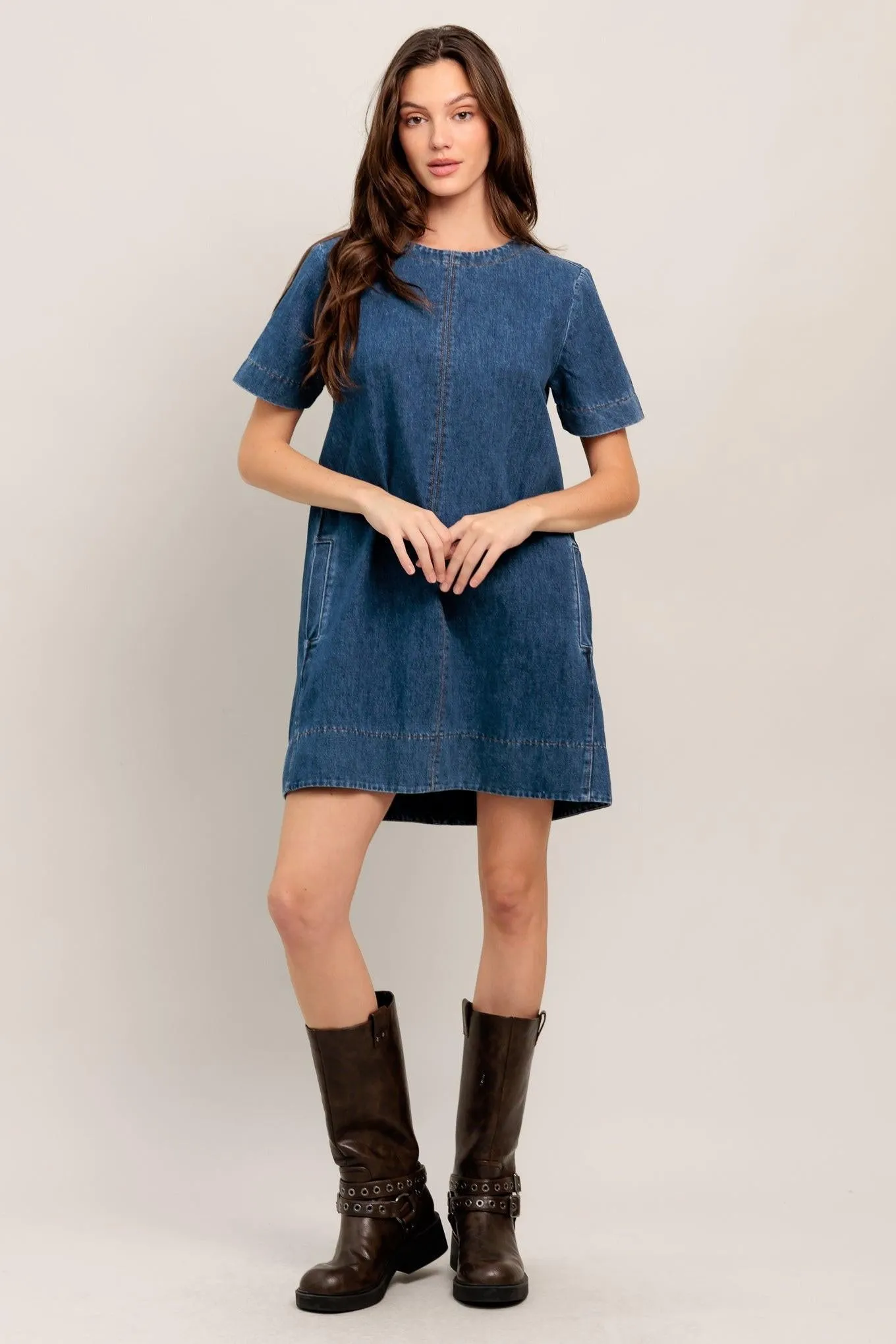 Simply Put Together Denim Mini Dress sold by Zulily