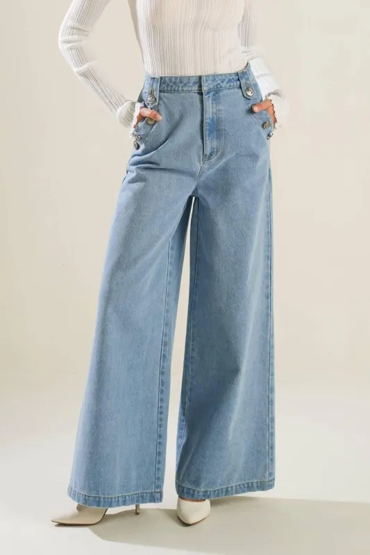 Adventure Awaits Denim Pants made by Flying Tomato