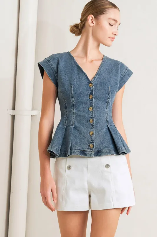 No Second Thought Washed Denim Top made by Flying Tomato