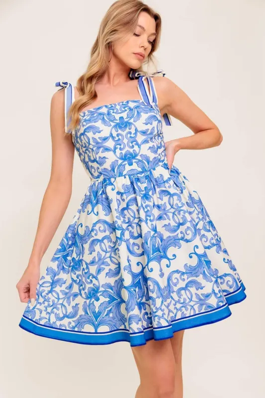 Florence Days Floral Blue Woven Mini Dress made by Flying Tomato