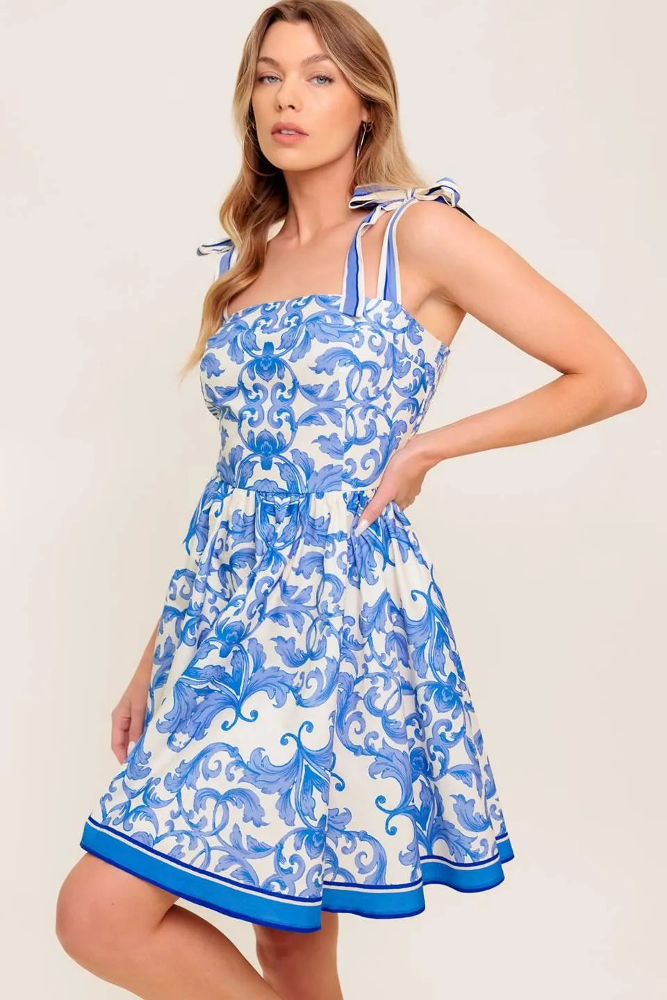 Florence Days Floral Blue Woven Mini Dress sold by Zulily product image thumbnail 3