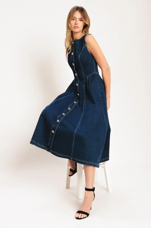 Effortless Polish Denim Midi Dress made by Flying Tomato