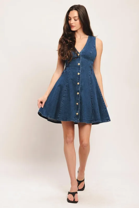 Indigo Flare Denim Mini Dress made by Flying Tomato
