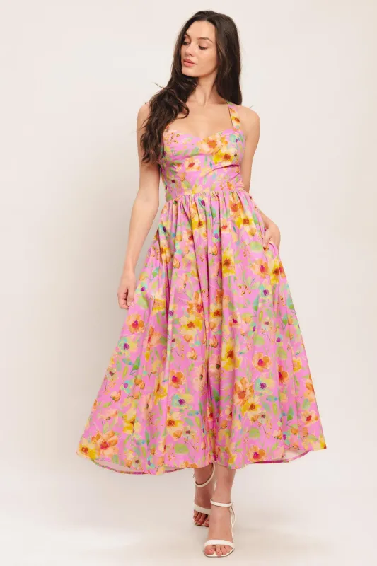 Rosy Daydream Woven Midi Dress made by Flying Tomato