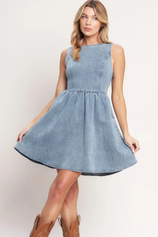 Casual Polished Denim Mini Dress made by Flying Tomato