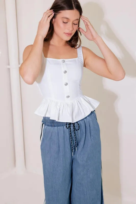 In This Moment White Woven Top made by Flying Tomato