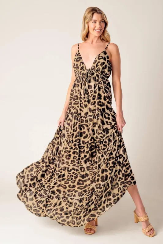 Beach Bum Leopard Woven Maxi Dress made by Flying Tomato