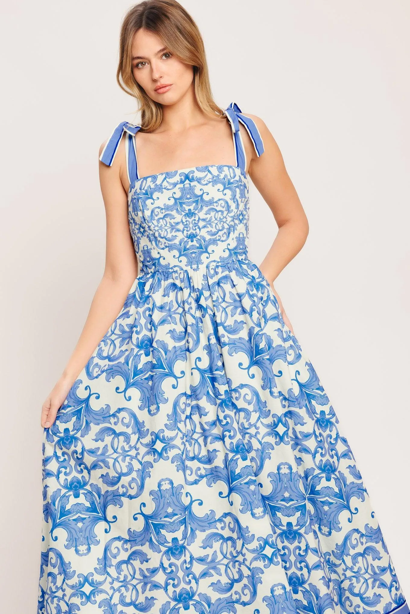 Azure Scroll Woven Midi Dress sold by Zulily product image thumbnail 4