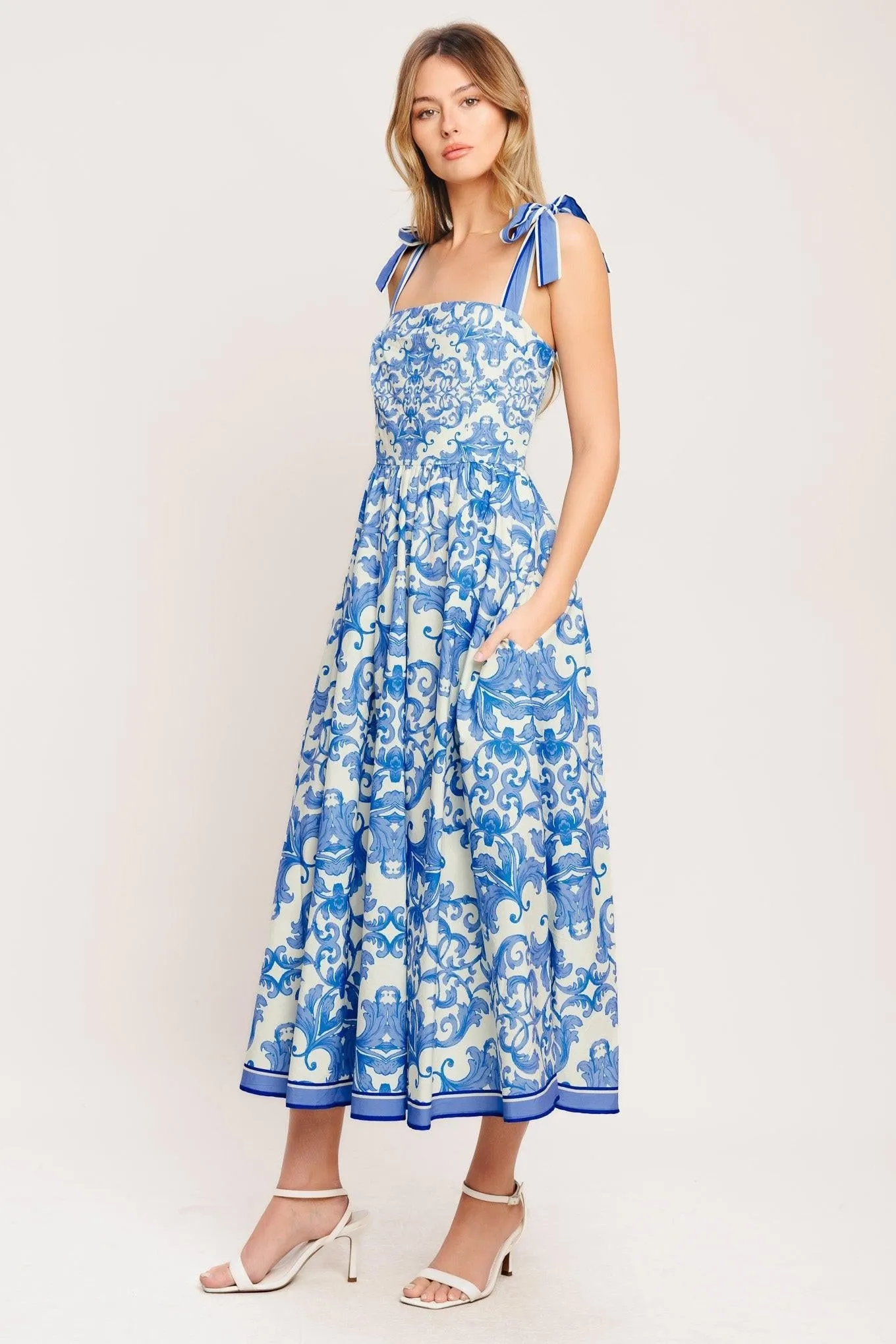 Azure Scroll Woven Midi Dress sold by Zulily product image thumbnail 5