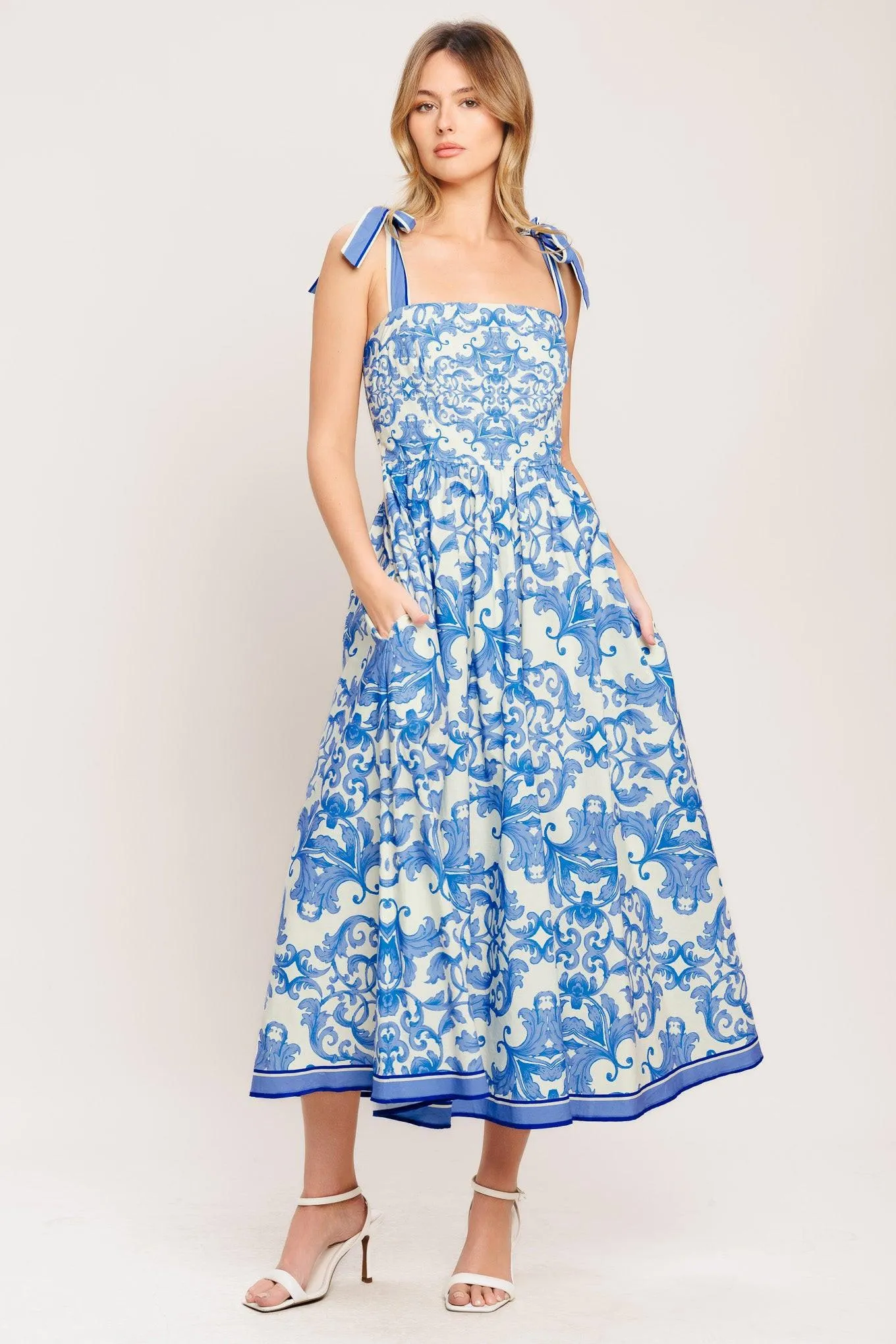 Azure Scroll Woven Midi Dress sold by Zulily product image thumbnail 2
