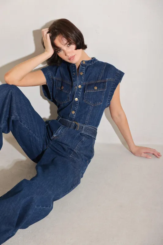 True Blue Love Denim Jumpsuit made by Flying Tomato