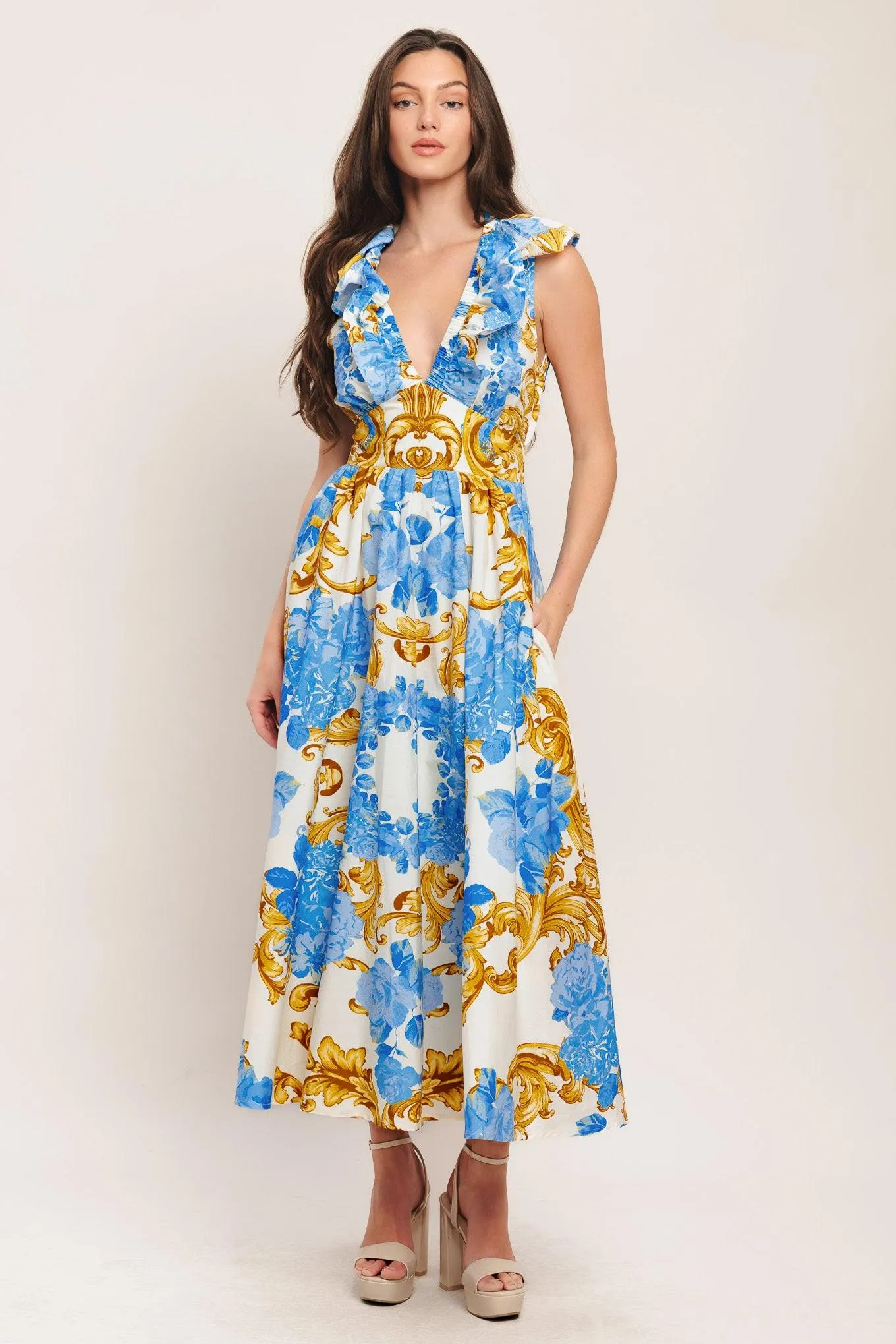 Baroque Bloom Woven Midi Dress sold by Zulily