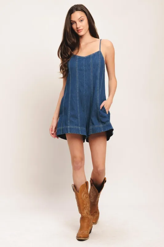 Frontier Flirt Lightweight Denim Romper made by Flying Tomato