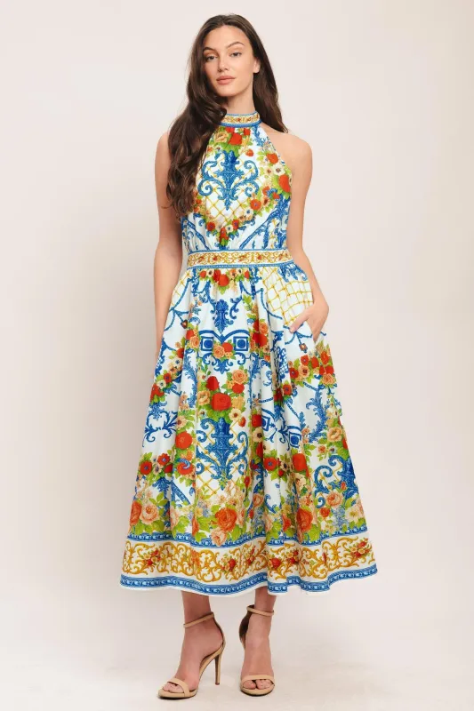 Ceramic Flora Woven Midi Dress made by Flying Tomato