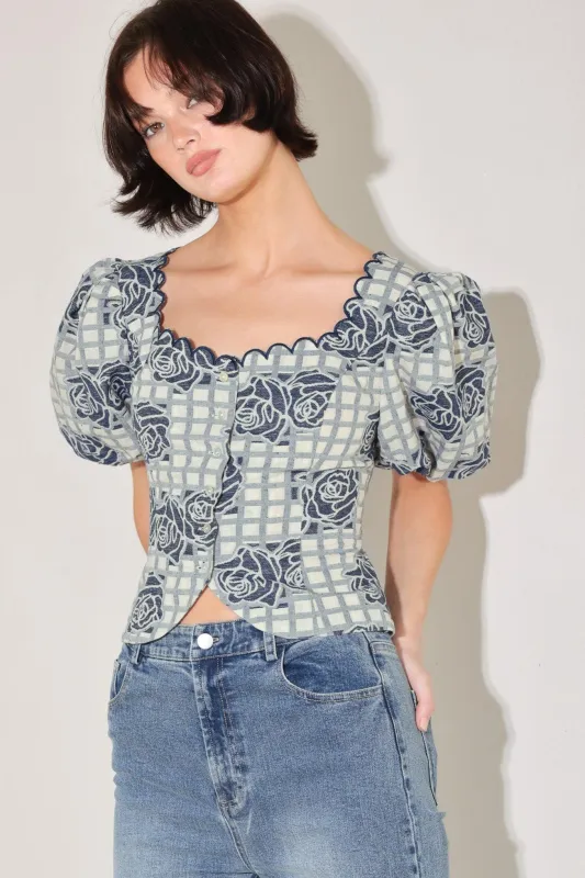 Sweet Check Romance Woven Jacquard Top made by Flying Tomato