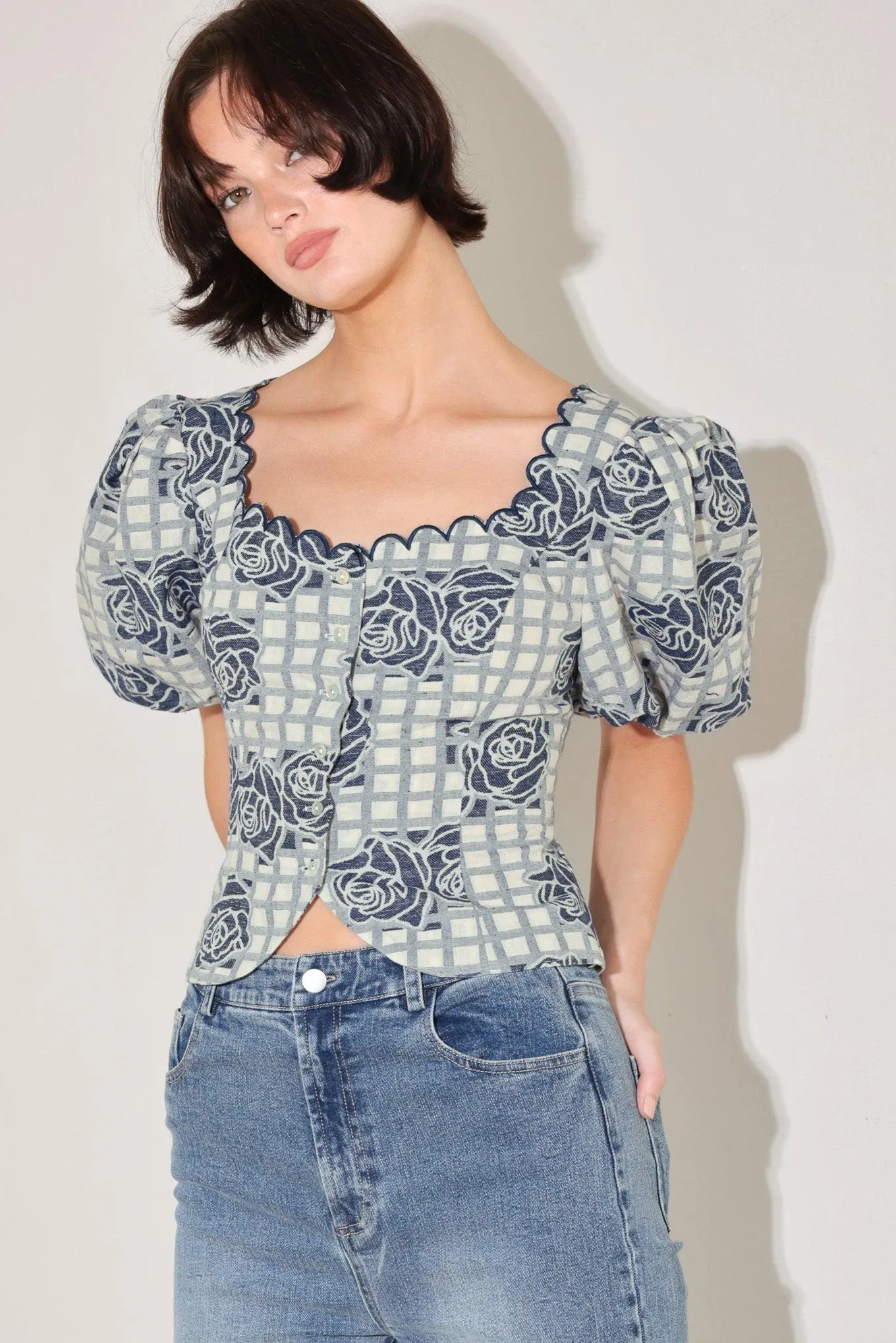 Sweet Check Romance Woven Jacquard Top sold by Zulily