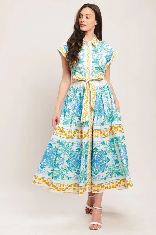 Blue Regalia Woven Midi Dress made by Flying Tomato