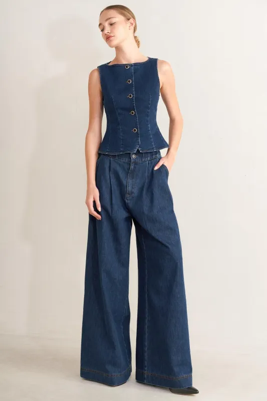 Ocean Drive Wide Denim Pants made by Flying Tomato