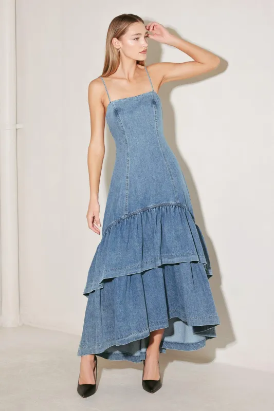 Runway Rebel Denim Midi Dress made by Flying Tomato