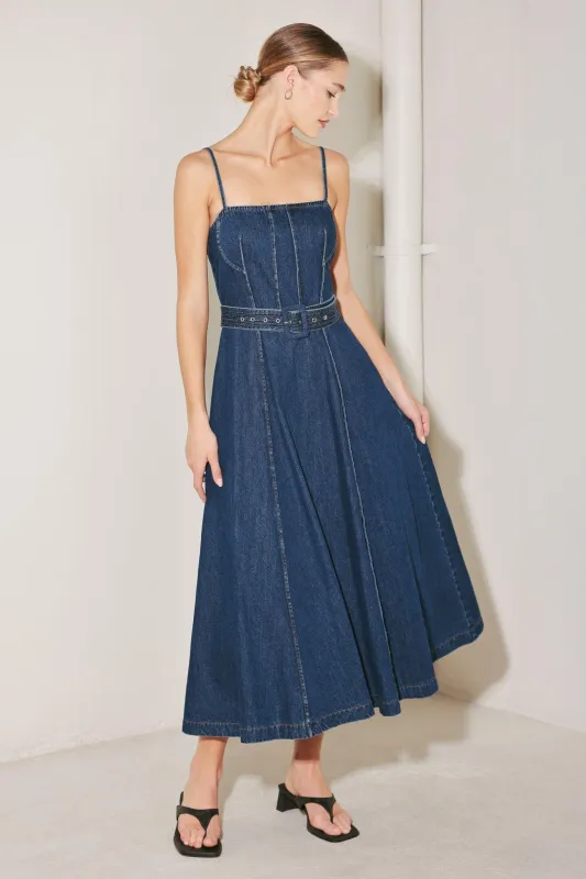 Understated Icon Denim Midi Dress made by Flying Tomato