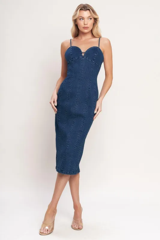 City Lights Denim Midi Dress made by Flying Tomato