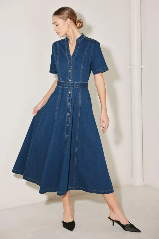 Saturn Street Denim Midi Dress made by Flying Tomato
