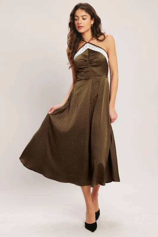 Espresso Chic Woven Satin Midi Dress made by Flying Tomato