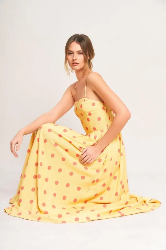 Golden Summer Polka Woven Midi Dress made by Flying Tomato