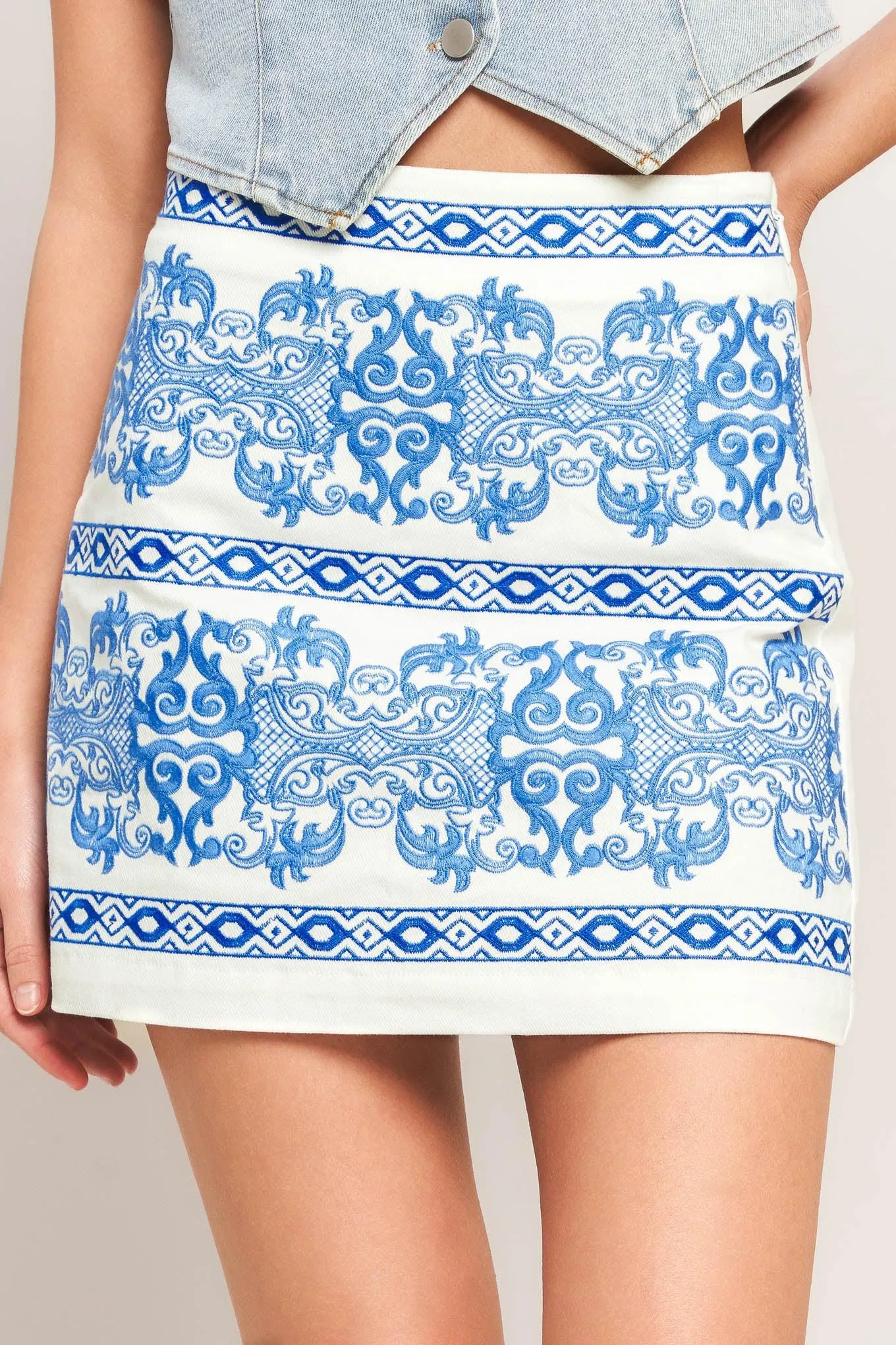Blue Porcelain Woven Mini Skirt sold by Zulily product image thumbnail 3